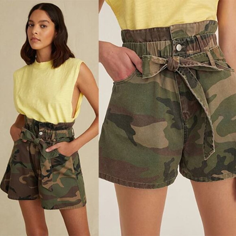 NWT Marissa Webb Monty Camouflage Paperbag High Waist Shorts Multi Size: 6